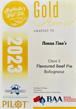 Gold award certificate, 2023, Beefy Bolognese