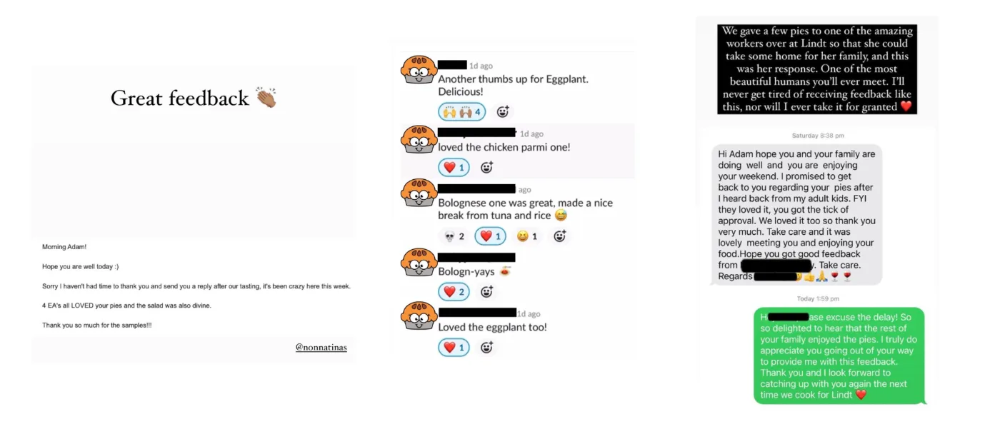 Customer message about Nonna Tina's pies