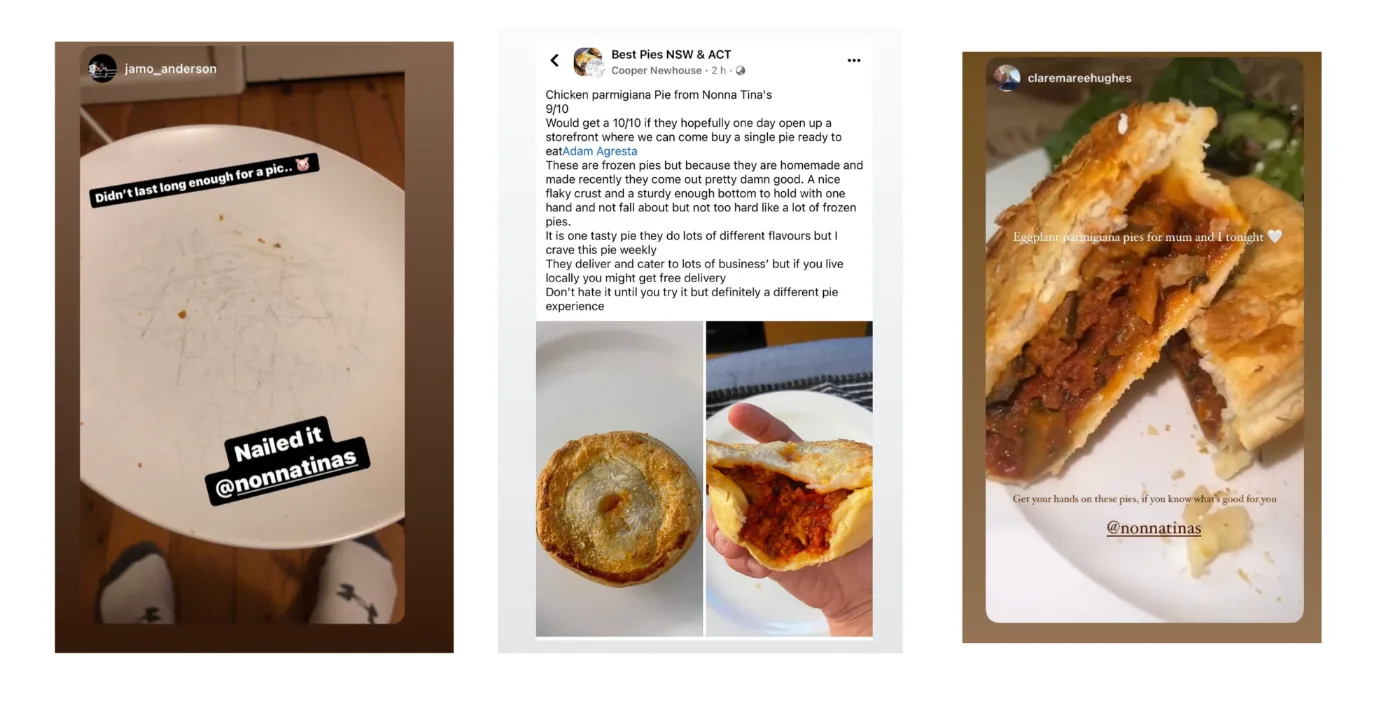 Customer message about Nonna Tina's pies
