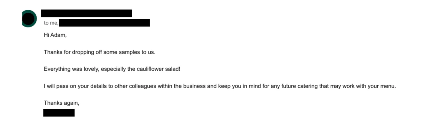 Customer message about Nonna Tina's pies
